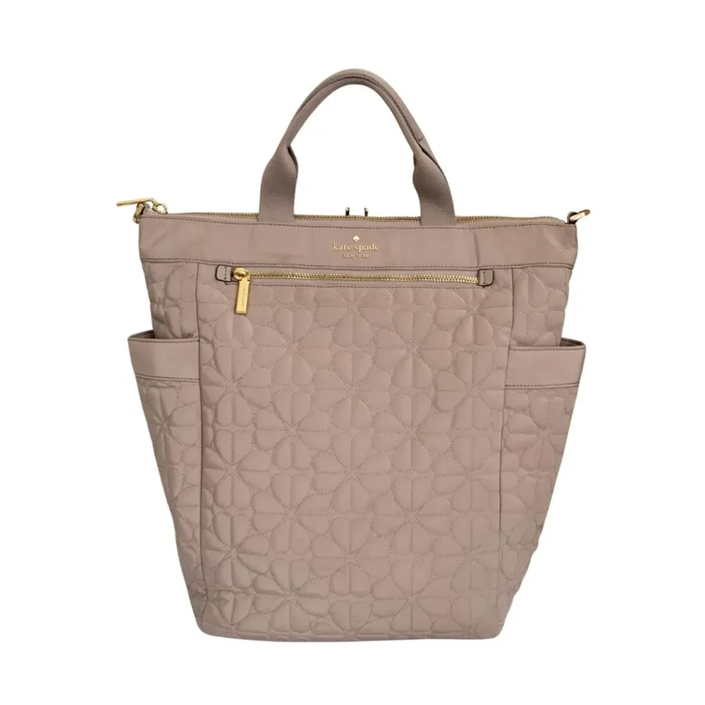 Kate Spade Quilted Convertible Backpack Tote Taupe Nylon Gold Hardware